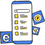 Mobile with search bar and games app section