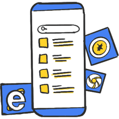 Mobile with search bar and games app section
